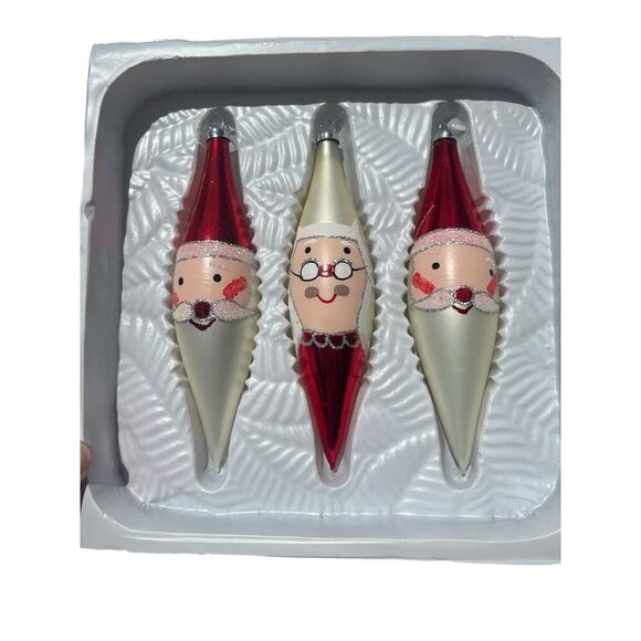 Vintage Handcrafted Glass Ornaments S/3 Santa Mrs Claus Made In Mexico Sears & - Picture 1 of 4